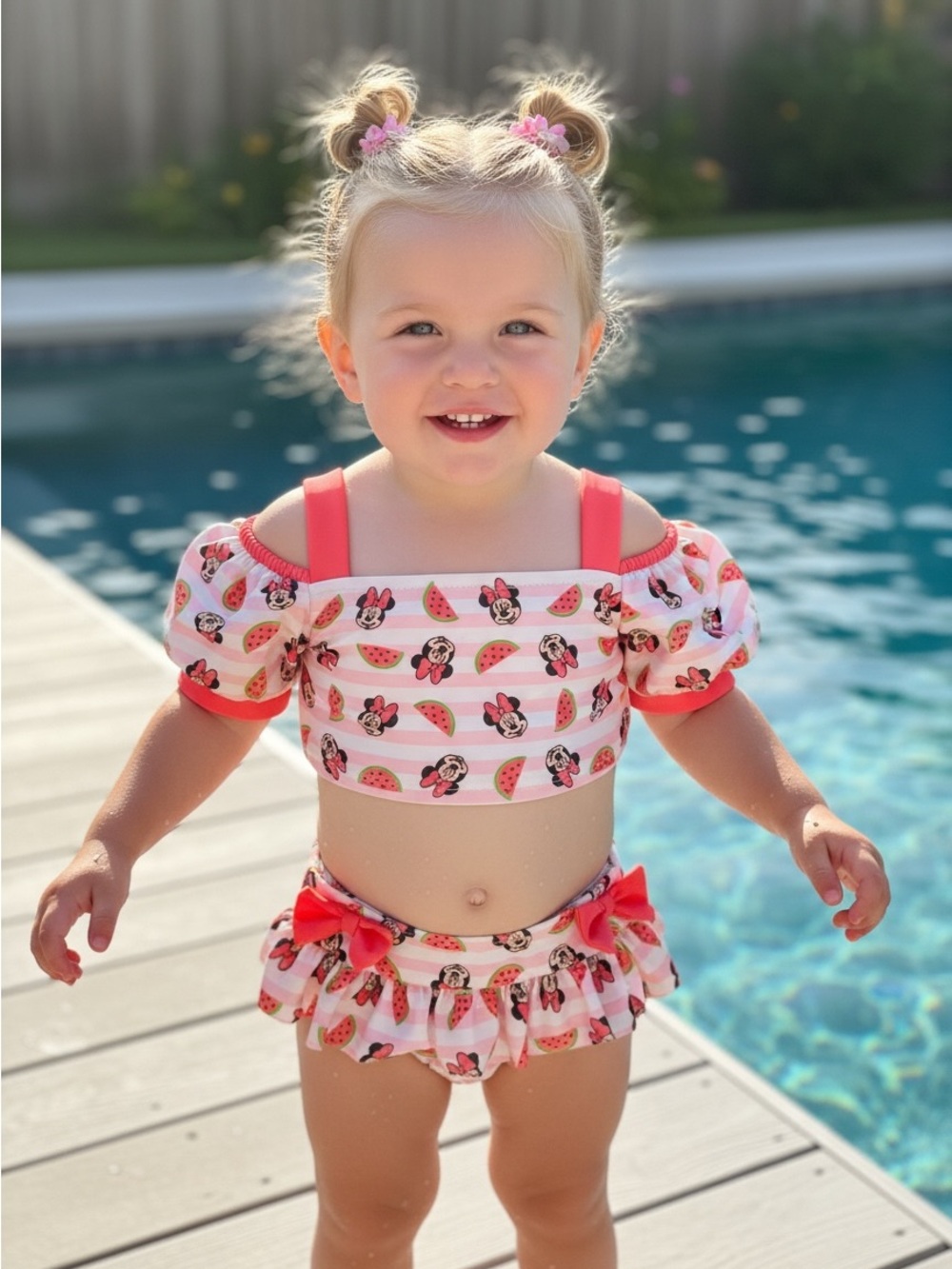 Disney Pink Minnie Mouse Watermelon Two-Piece Ruffle Swim Set